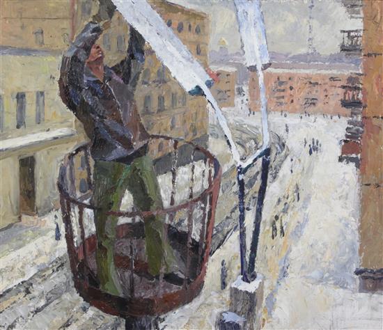 A. Karlov (Russian) Changing street lamps 18.75 x 22in.